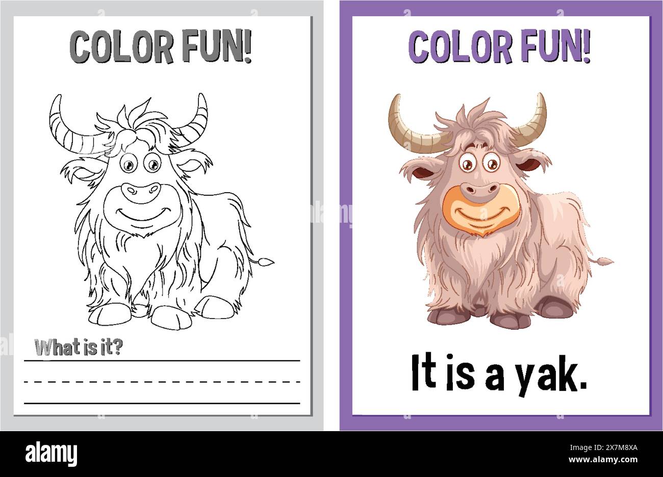 Colorare pagine di libri con uno yak cartoni animati Illustrazione Vettoriale