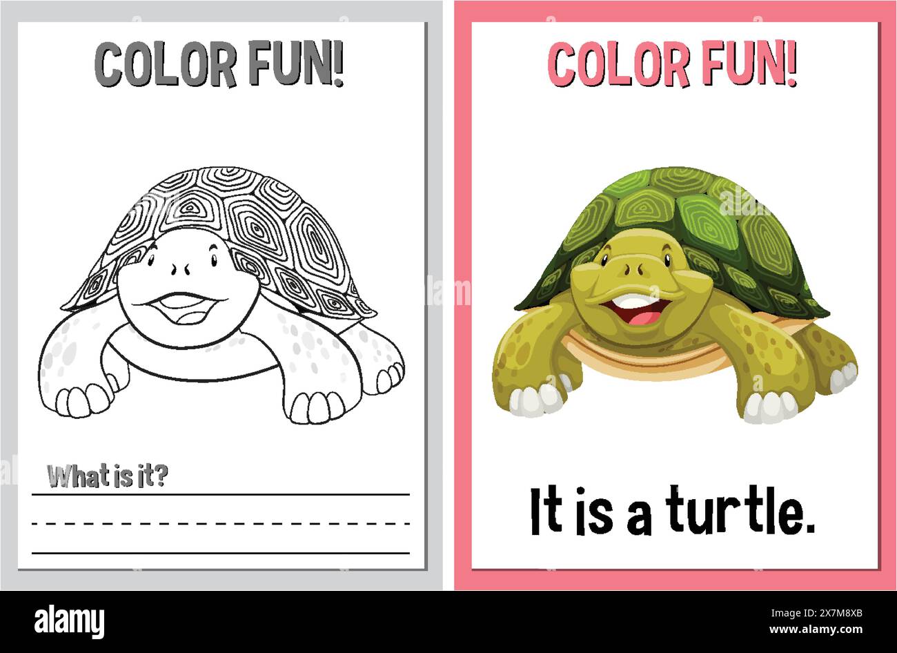 Colorazione e attività di apprendimento con allegra tartaruga Illustrazione Vettoriale