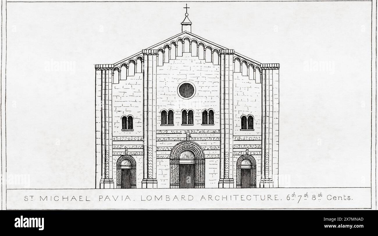 San Michele Pavia, alias Basilica di San Michele maggiore, architettura romanica lombarda, vi, VII, VIII secolo. Chiesa cattolica romana a Pavia, regione Lombardia, Italia. Dopo una stampa del XIX secolo. Foto Stock