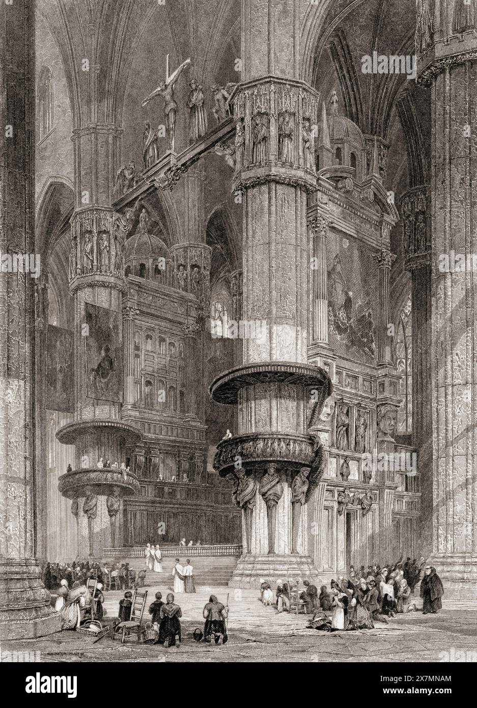 Interno del Duomo di Milano, Milano, Italia. Dopo una stampa del XIX secolo di J.D. Harding. Foto Stock