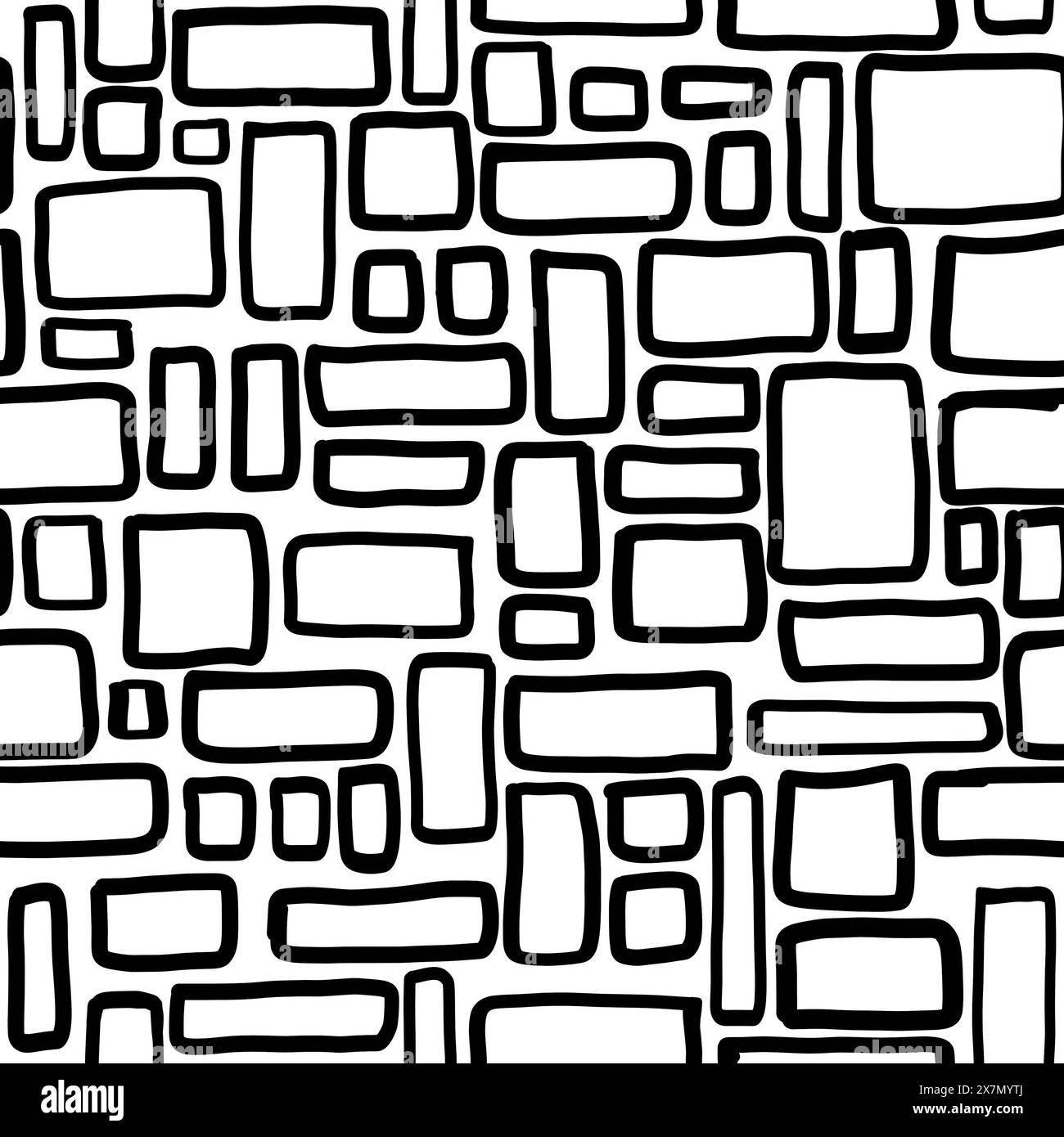 Contorni in mattoni neri su sfondo bianco motivo di superficie senza cuciture Foto Stock