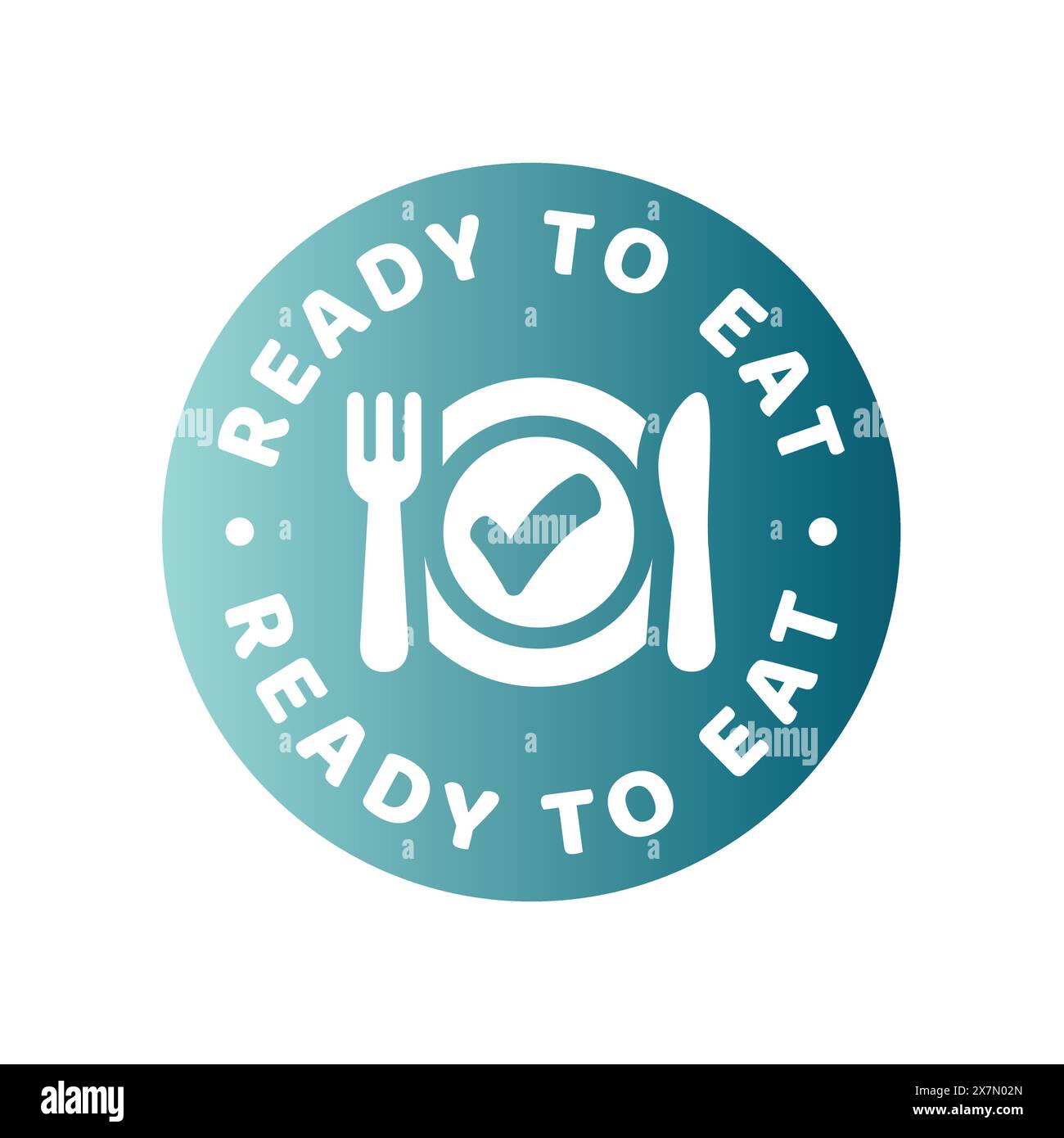 Etichetta vettoriale pronta a mangiare. Adesivo colorato per cibi e pasti. Illustrazione Vettoriale