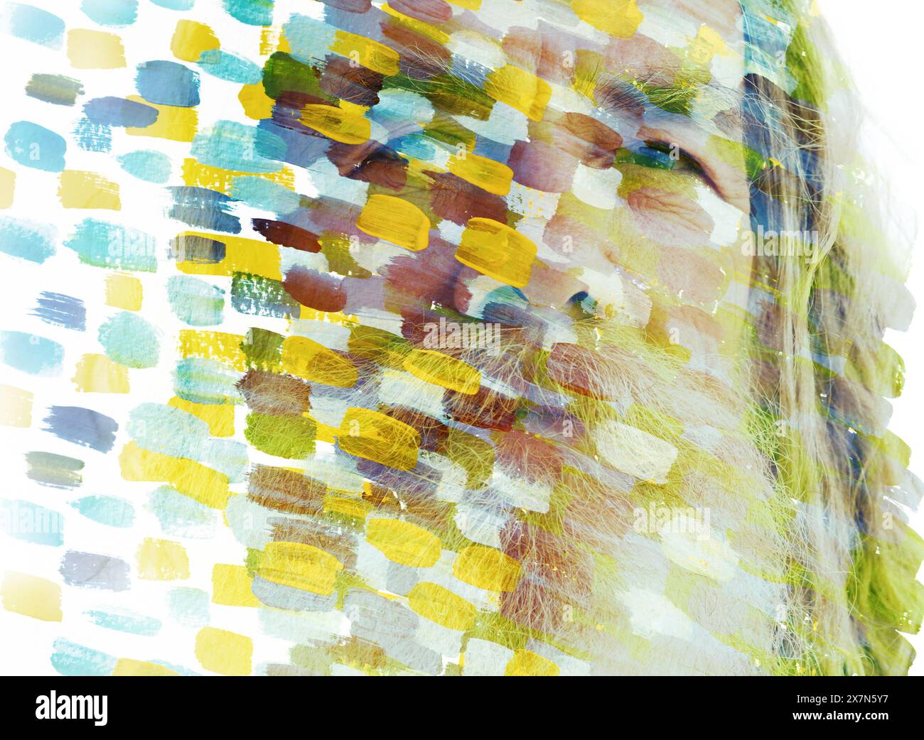 Un colorato ritratto pittorico di un vecchio barbuto Foto Stock