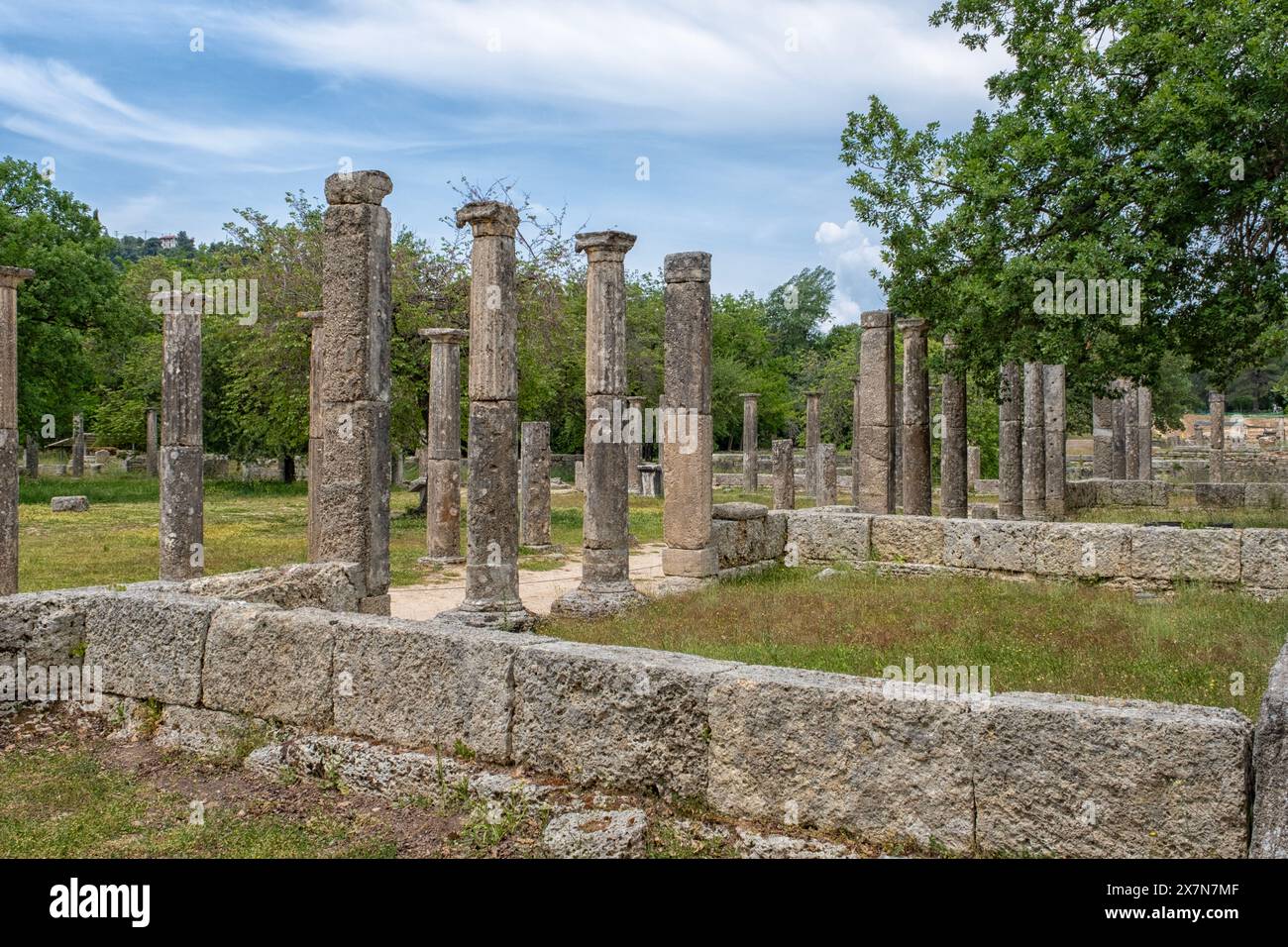 La Gymnasion. Palestra, Antica Olimpia, Olimpia, Peloponneso, Grecia. Foto Stock