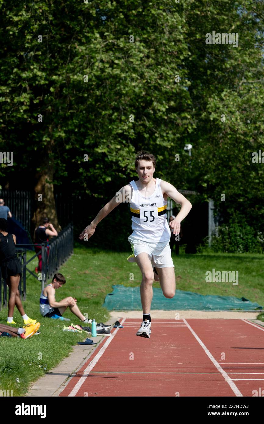 Club Athletics, triplo salto maschile, Leamington Spa, Regno Unito Foto Stock