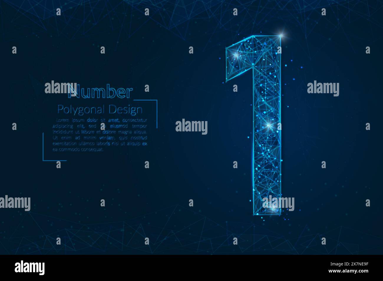 Immagine blu astratta isolata di un numero uno. Le illustrazioni poligonali sembrano stelle nel cielo notturno del pallone in spase o frammenti di vetro volanti. Digitale Illustrazione Vettoriale