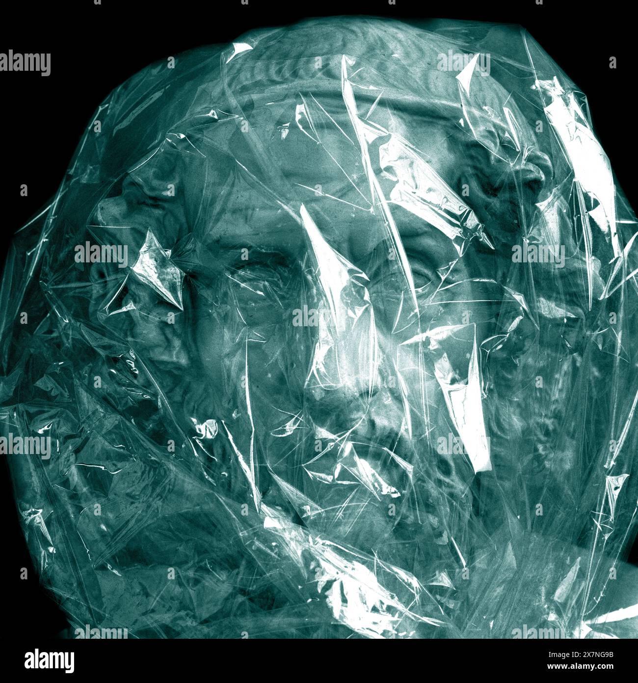 Homer Philosophy , testa di setaccio, avvolto in un involucro di plastica Foto Stock