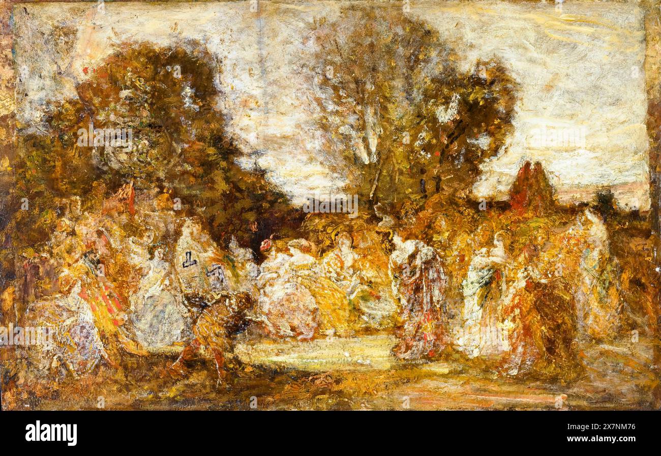 Adolphe Monticelli, Ladies in a Garden, painting in oil on wood, 1870 Foto Stock