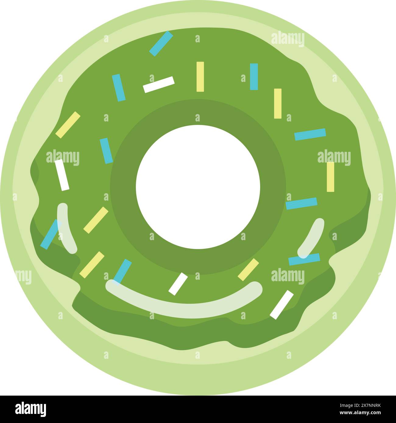 Ciambella glassata verde cartoni animati con spruzzi Illustrazione Vettoriale