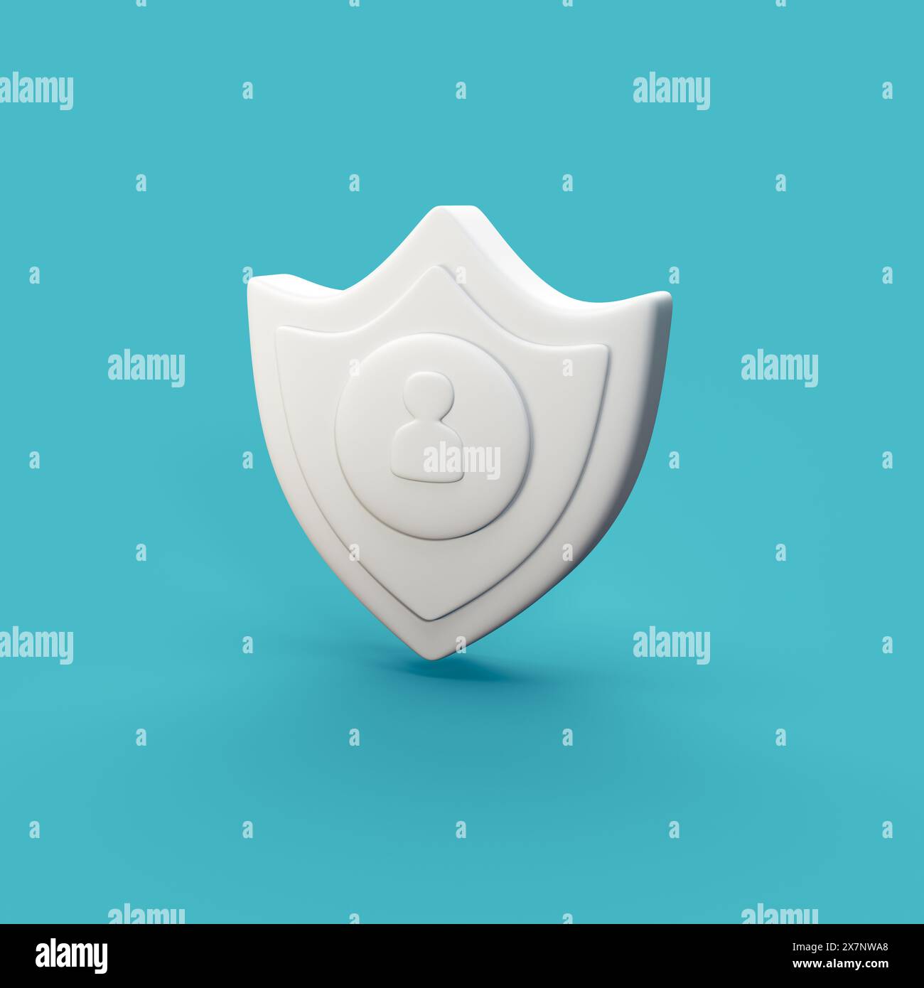 Utente con protezione dello scudo - oggetto icona CGI 3d stilizzato, non gen ai Foto Stock