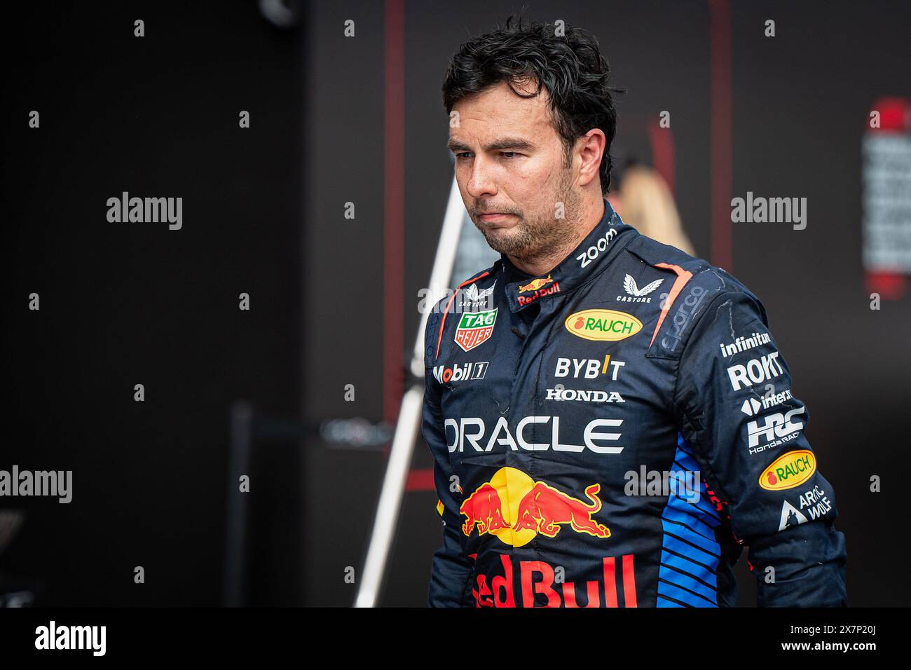 Imola, Italia. 19 maggio 2024. Sergio Perez, pilota messicano della Oracle Red Bull Racing, reagisce dopo la gara del Gran Premio di F1 dell'Emilia-Romagna. (Foto di Andreja Cencic/SOPA Images/Sipa USA) credito: SIPA USA/Alamy Live News Foto Stock