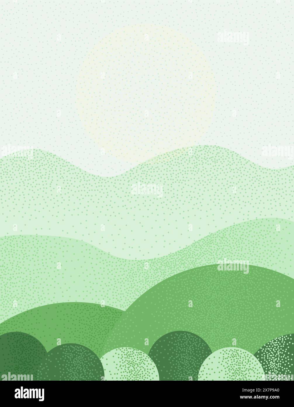 Sfondo naturale estivo. Modello per banner di prato astratto con cielo d'erba e nuvola. Tessera con decorazioni ad alberi. Illustrazione con trama vettoriale Illustrazione Vettoriale
