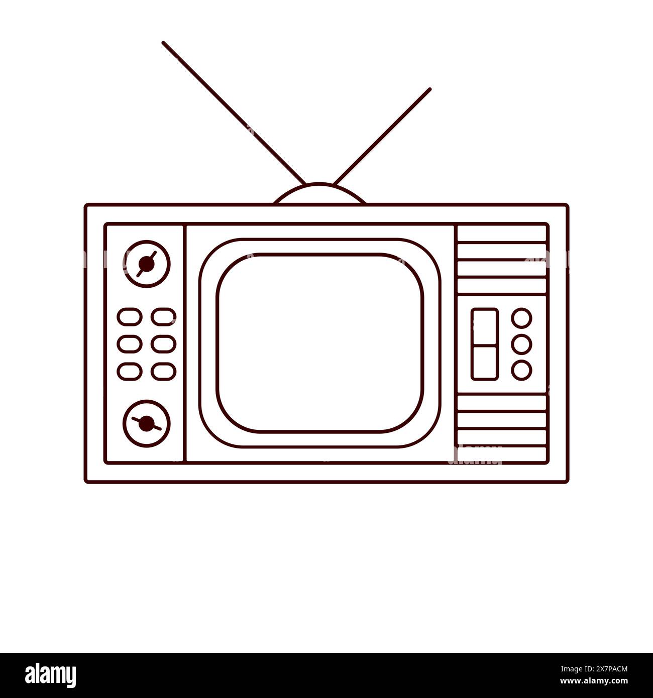 TV vintage pop in stile art di linea. Vecchia televisione a tubo. Illustrazione vettoriale isolata su sfondo bianco. Illustrazione Vettoriale