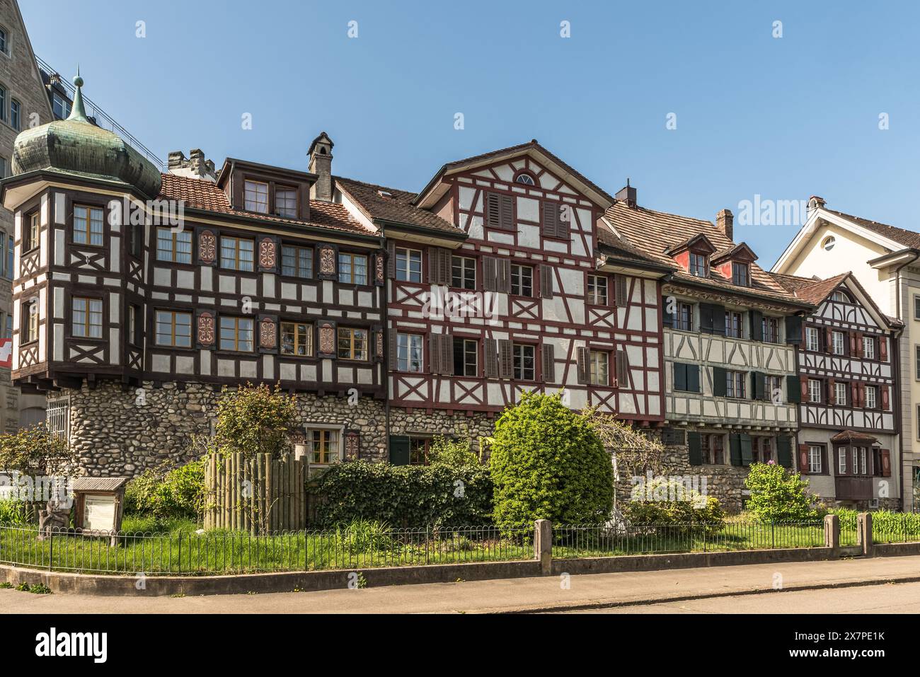 Case a graticcio nel centro storico di Arbon, Canton Thurgau, Svizzera Foto Stock