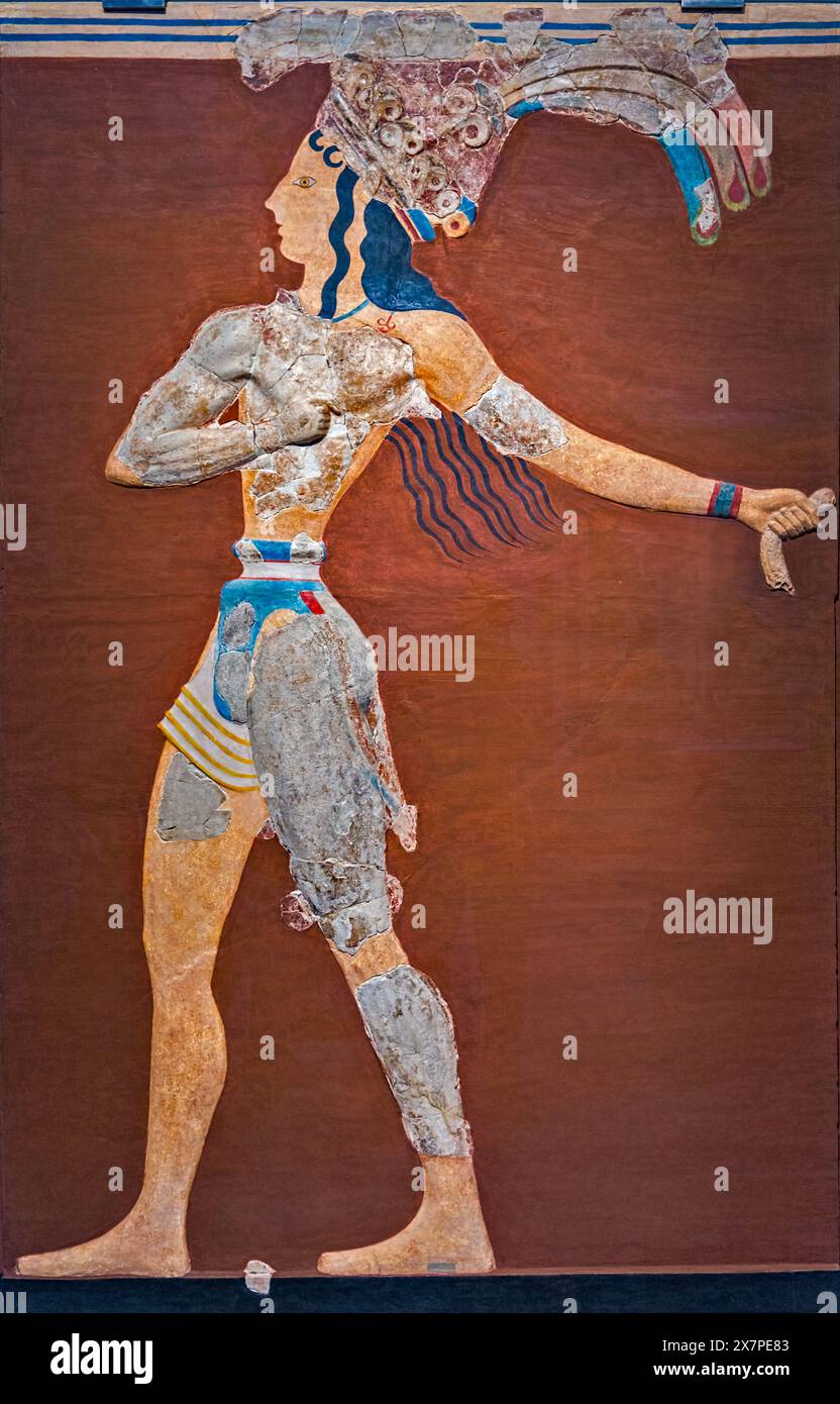 Principe dei Gigli, periodo neopalaziale minoico, trovato nel palazzo di Cnosso, 1600-1400 a.C., Museo Archeologico di Candia, Grecia Foto Stock