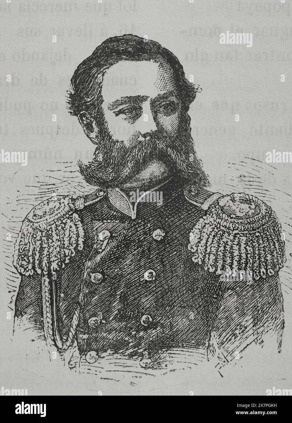 Principe Mossalsky. Generale russo. Comandante in capo dell'artiglieria dell'esercito del Danubio. Guerra russo-turca (1877-1878). Verticale. Incisione. "La Guerra de Oriente" (la guerra russo-turca). Volume III. 1878. Foto Stock