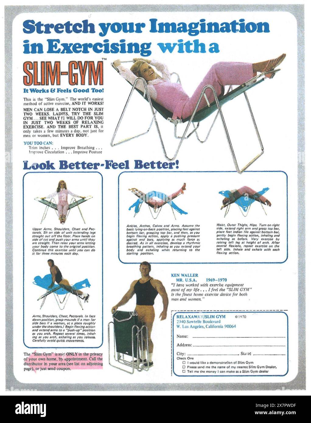 1970 Slim Gym Exerciser ad - Stendete la vostra immaginazione! Foto Stock