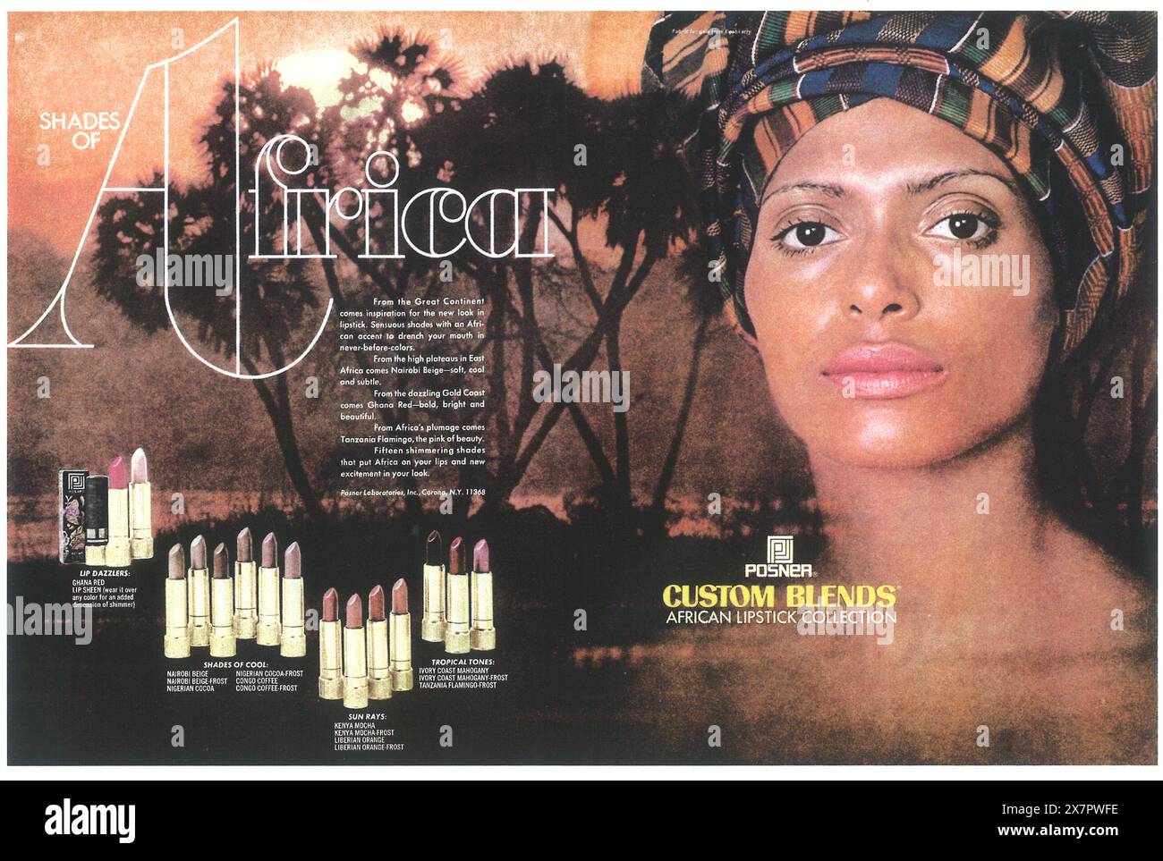 1971 annuncio Posner Custom Blends Cosmetics - collezione di rossetti africani Foto Stock