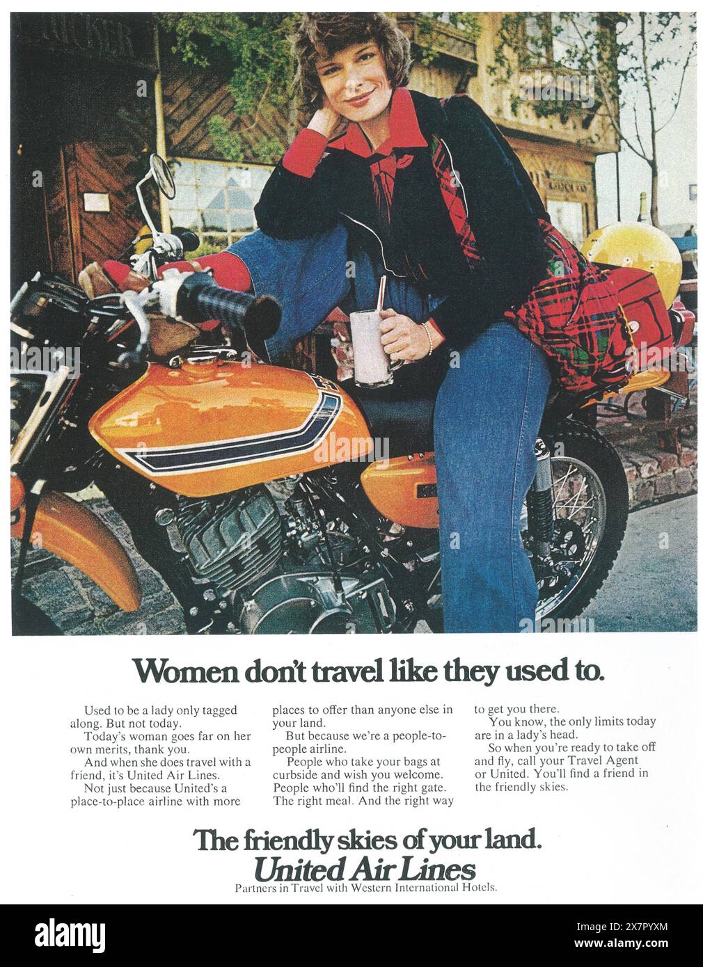 1973 annuncio di United Airlines - "le donne non viaggiano come una volta". Foto Stock