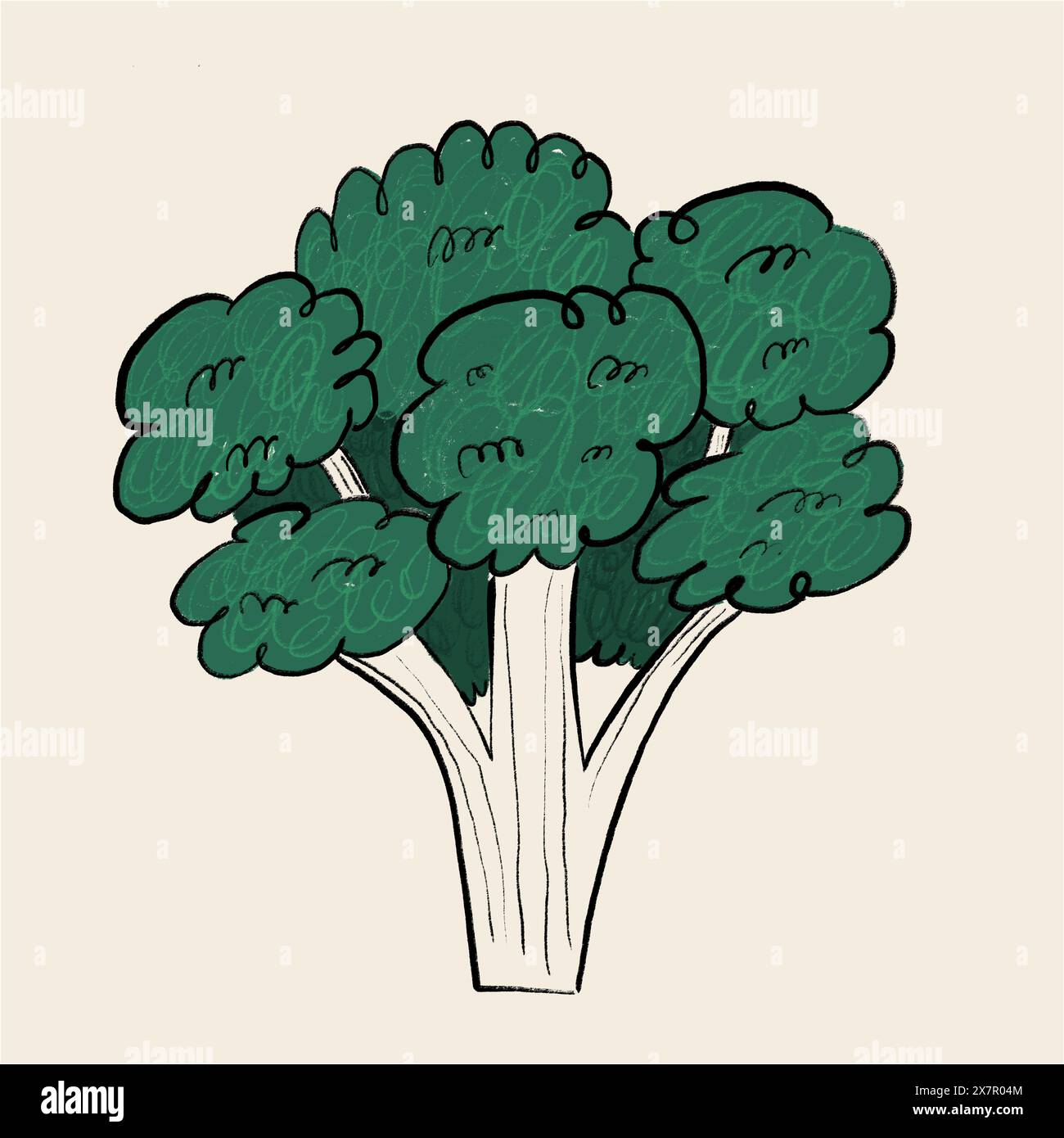 Un'immagine creata digitalmente con una rappresentazione stilizzata di broccoli con un aspetto testurizzato su uno sfondo neutro. Foto Stock