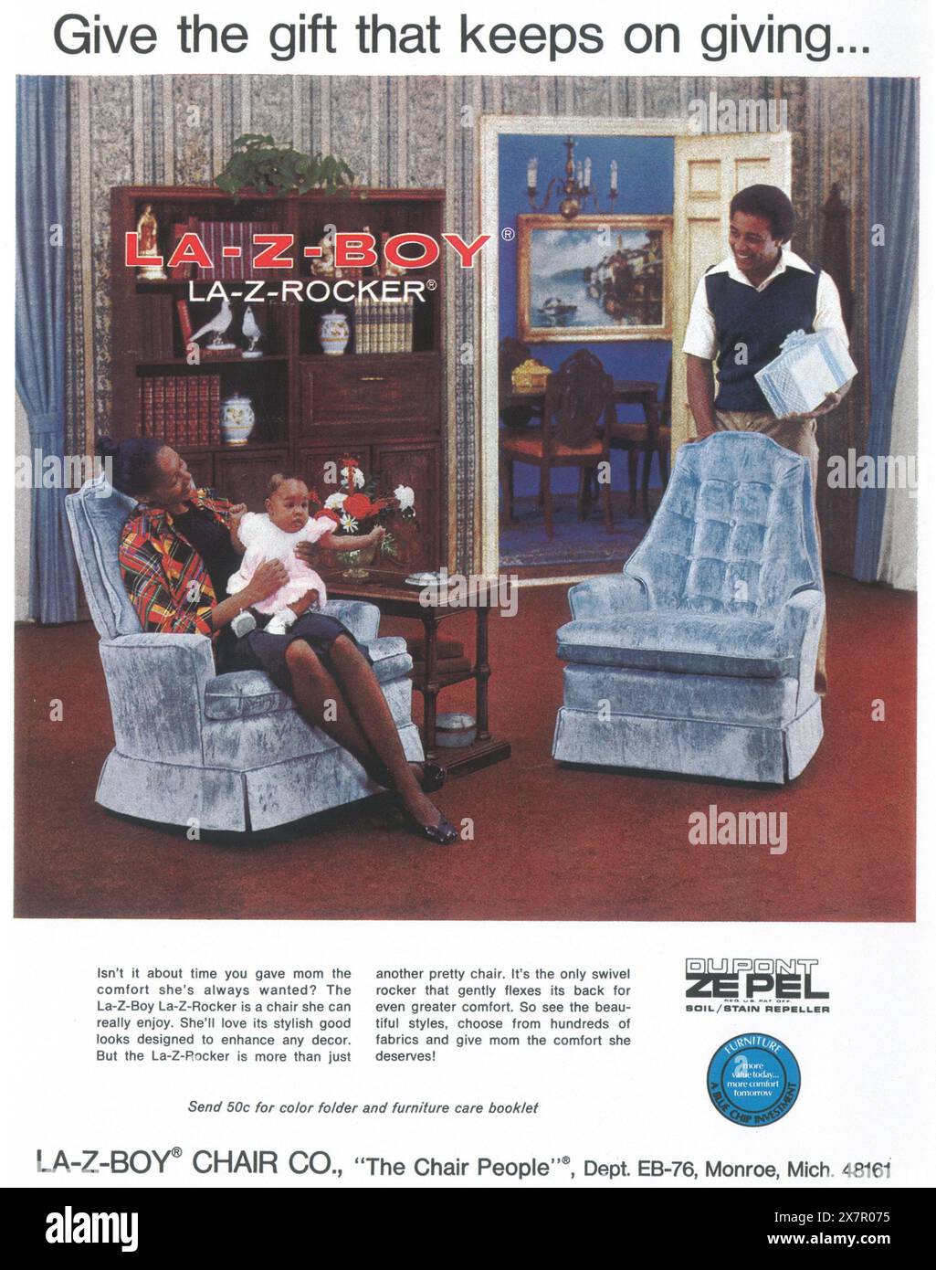 1976 sedie la-Z-Boy ad, "Give the Gift that continue Give on Give", Foto Stock
