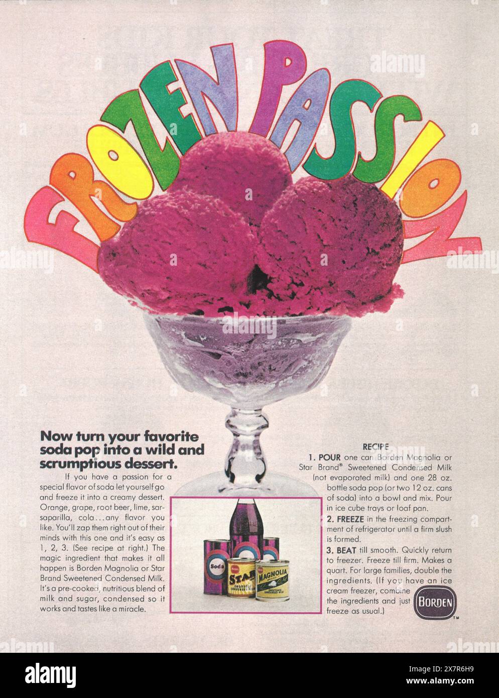 1971 annuncio Borden Frozen Passion Soda Pop Ice Cream Foto Stock