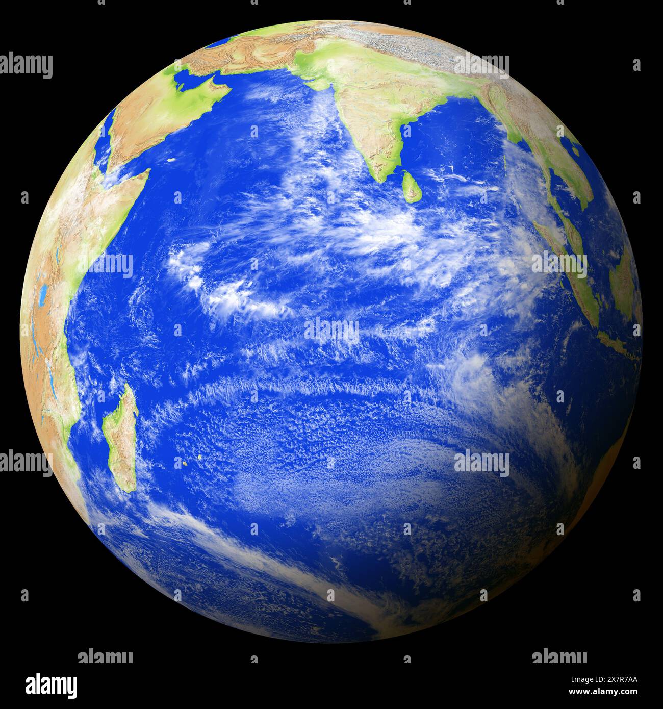 Vista della terra dallo spazio che mostra il territorio britannico dell'Oceano Indiano al centro dell'immagine. Foto Stock