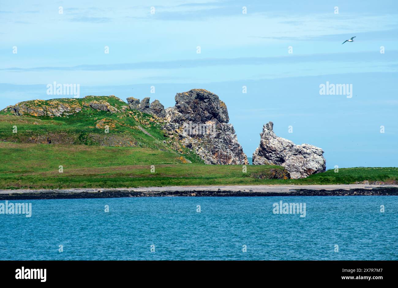 Vista sull'isola di Ireland's Eye a Howth, Dublino, Irlanda Foto Stock