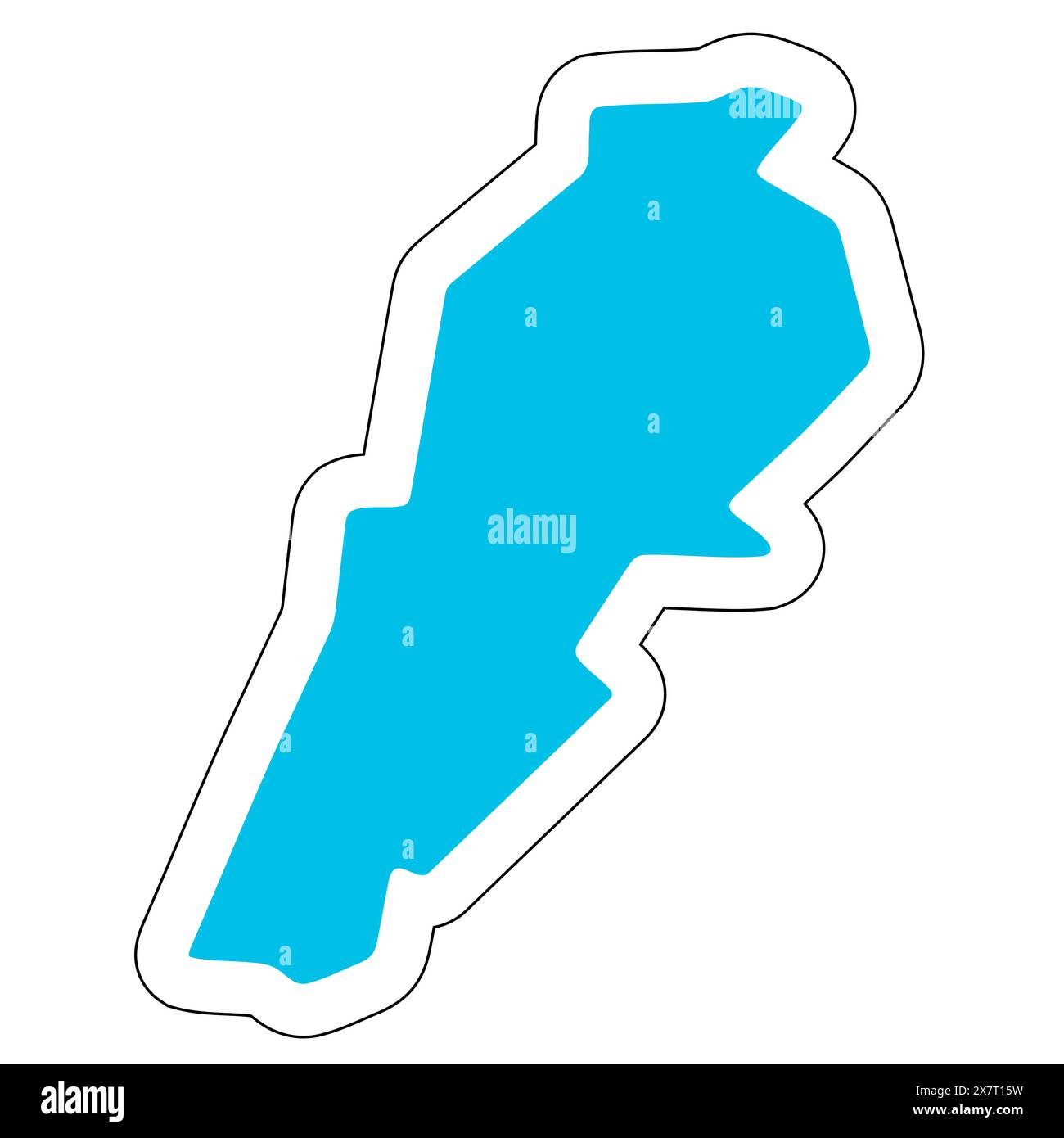 Silhouette del paese del Libano. Mappa dettagliata. Adesivo vettoriale blu pieno con contorno bianco isolato su sfondo bianco. Illustrazione Vettoriale