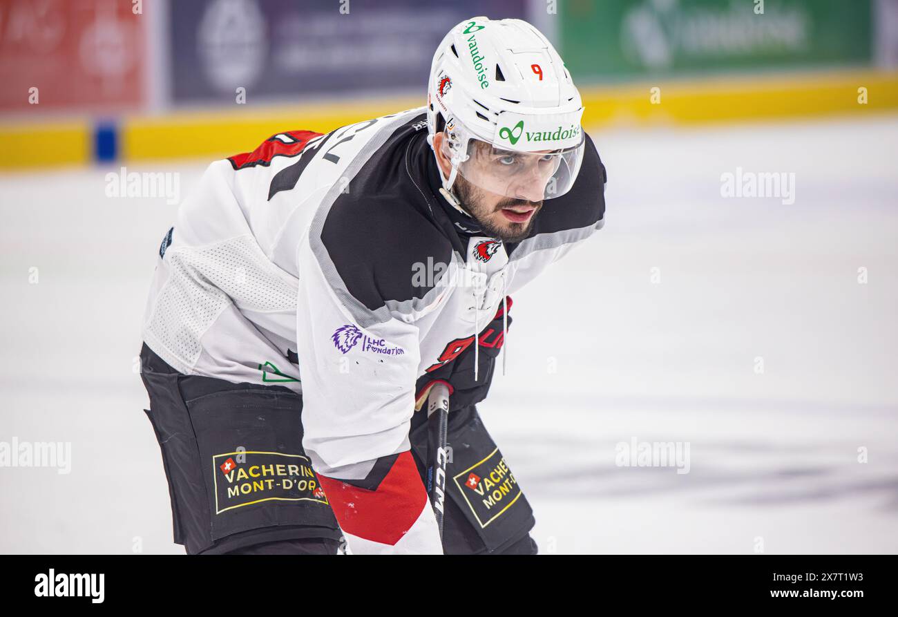 Zurigo, Svizzera, 20 apr 2024: #9 Damien RIAT, Forward Lausanne HC. (Foto di Andreas Haas/dieBildmanufaktur) Foto Stock