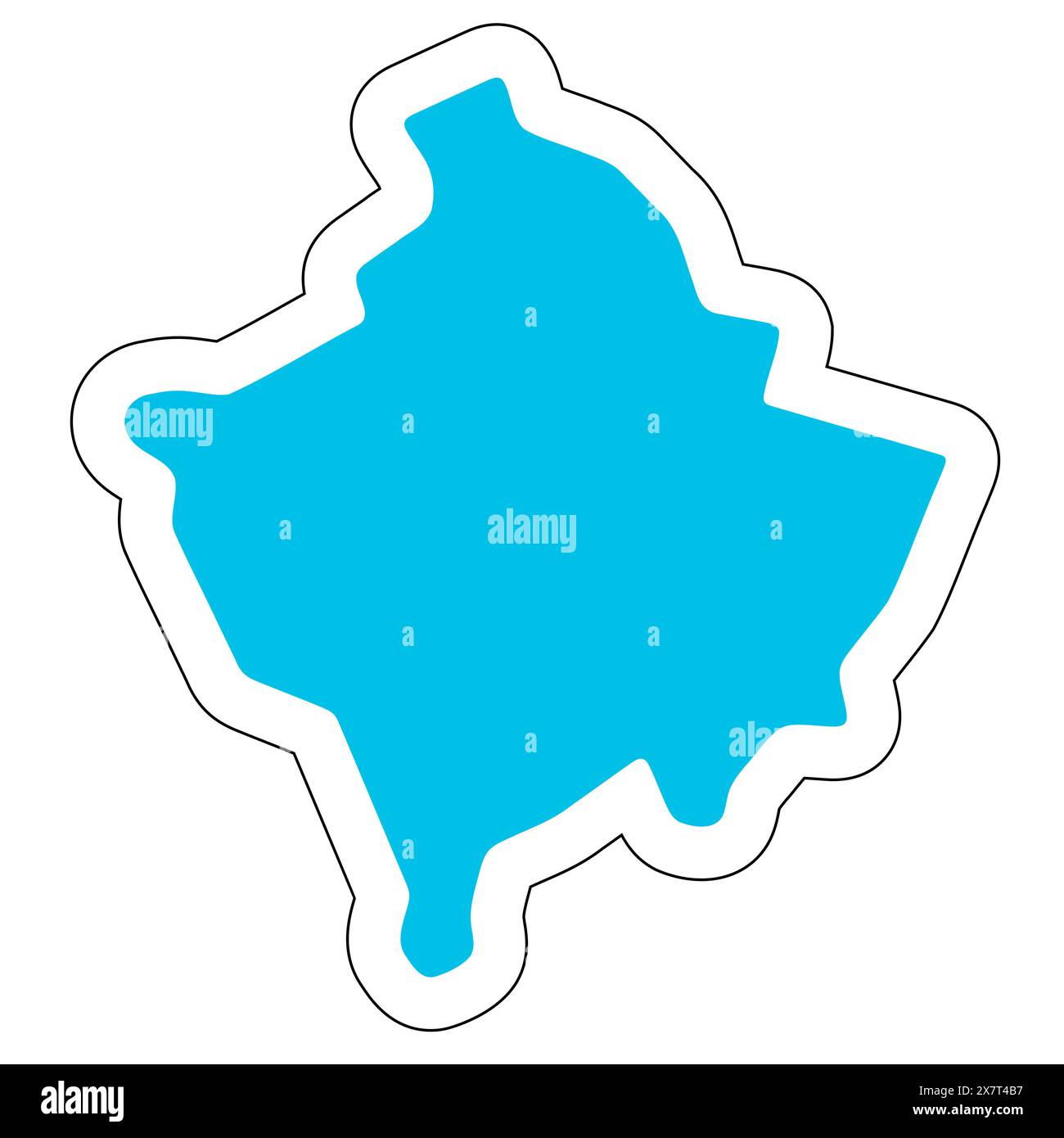 Silhouette del paese del Kosovo. Mappa dettagliata. Adesivo vettoriale blu pieno con contorno bianco isolato su sfondo bianco. Illustrazione Vettoriale