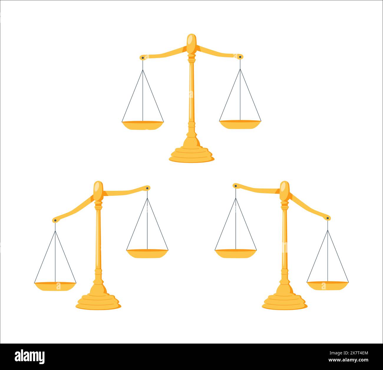 Set di icone scale. Ciotole di bilance in equilibrio. Pesi Libra Illustrazione Vettoriale