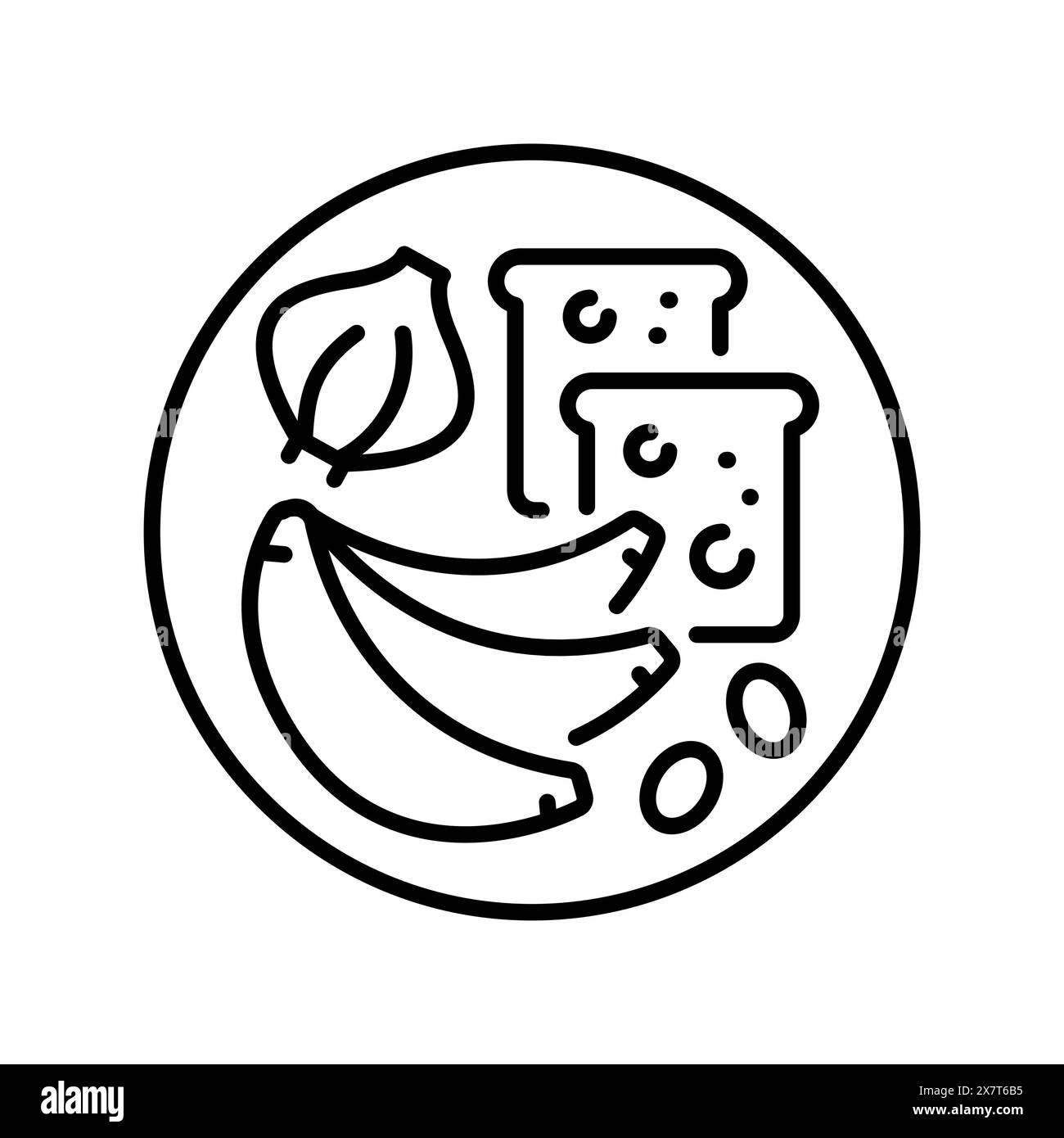 Icona nera della linea Prebiotic Products. Banana, pane, aglio. Firma per pagina Web, app mobile, pulsante, logo. Pulsante isolato vettore. Traccia modificabile. Illustrazione Vettoriale