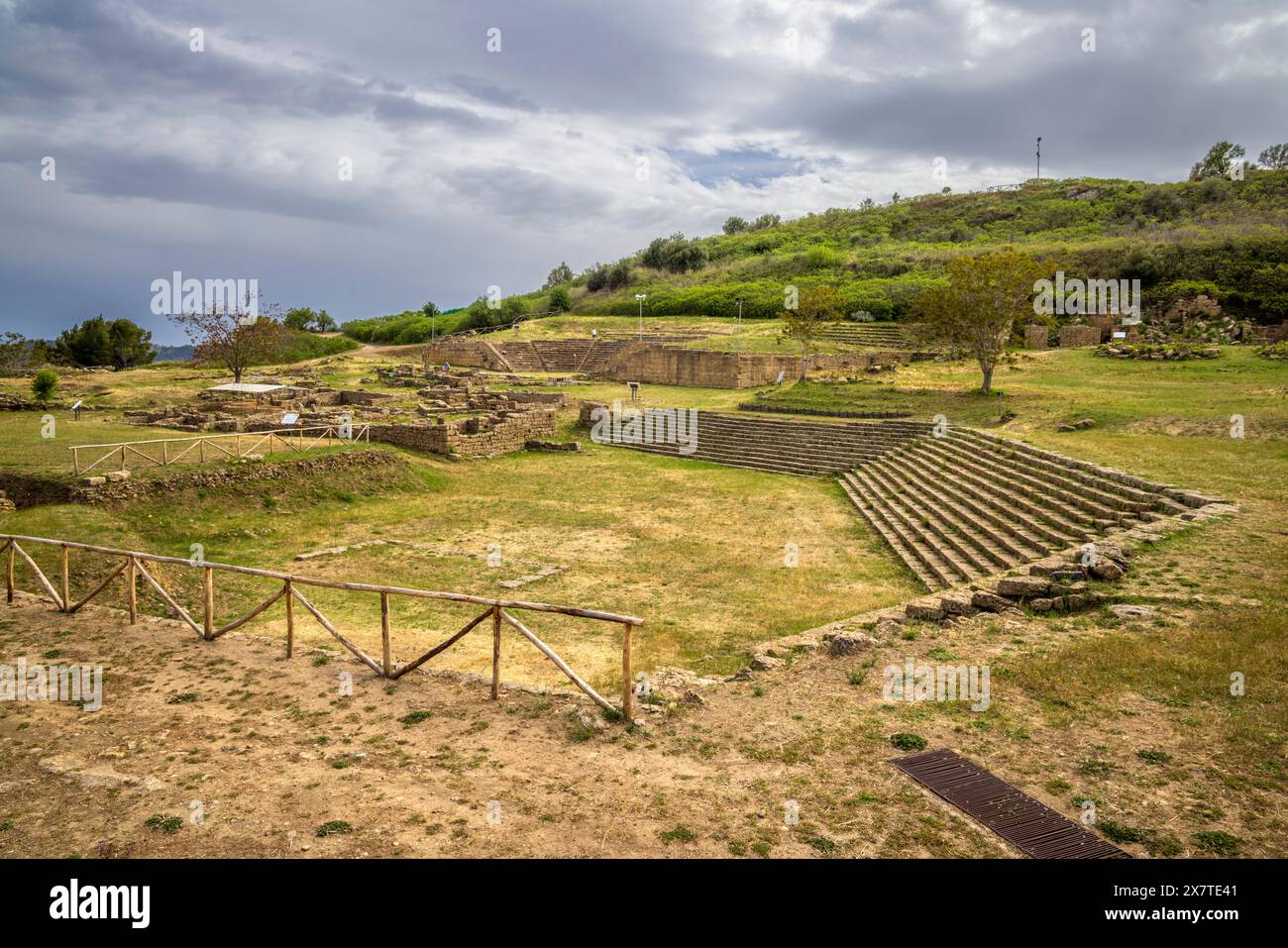 L'Agorà dell'antico insediamento greco di Morgantina, Sicilia Foto Stock