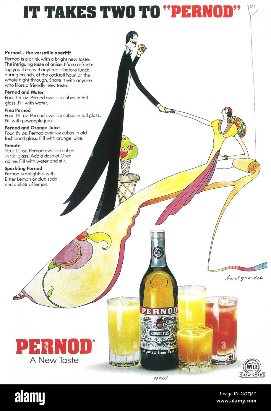 1975 Pernod Liqueur ad con Burt Groedel art Foto Stock