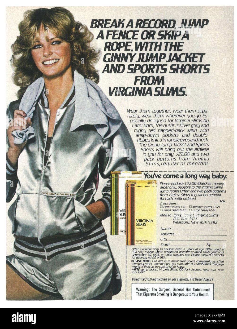 1978 Cheryl Tiegs per Virginia Slims Jump Jacket e Sport Shorts e sigarette ad Foto Stock