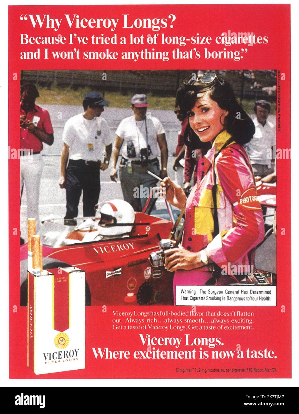 1974 Viceroy Longs sigarette ad - perché Viceroy Longs? Perché ho provato molte sigarette di grandi dimensioni Foto Stock