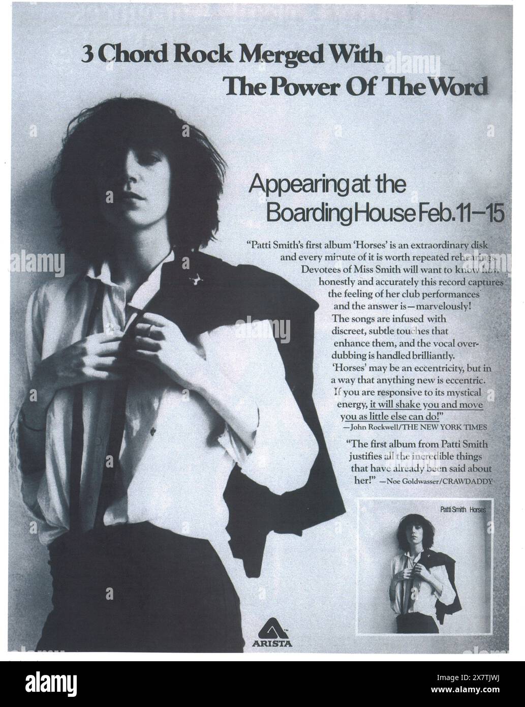 1975 Patti Smith – Horses album - Boarding House febbraio 11-15 - uscita della copertina promozionale Foto Stock