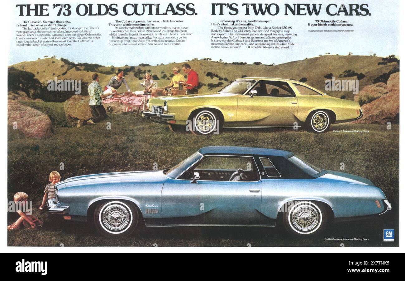 1973 Oldsmobile Cutlass S Collonade e Cutlass Supreme annuncio Foto Stock
