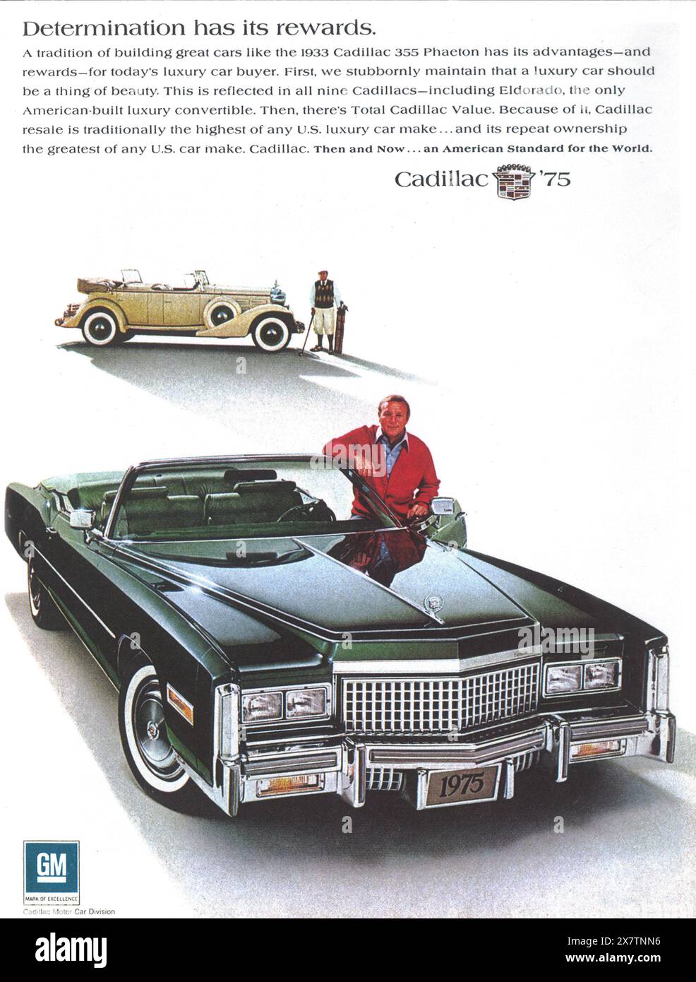 1975 Cadillac Fleetwood Eldorado Cabrio e 1933 Phaeton ad Foto Stock