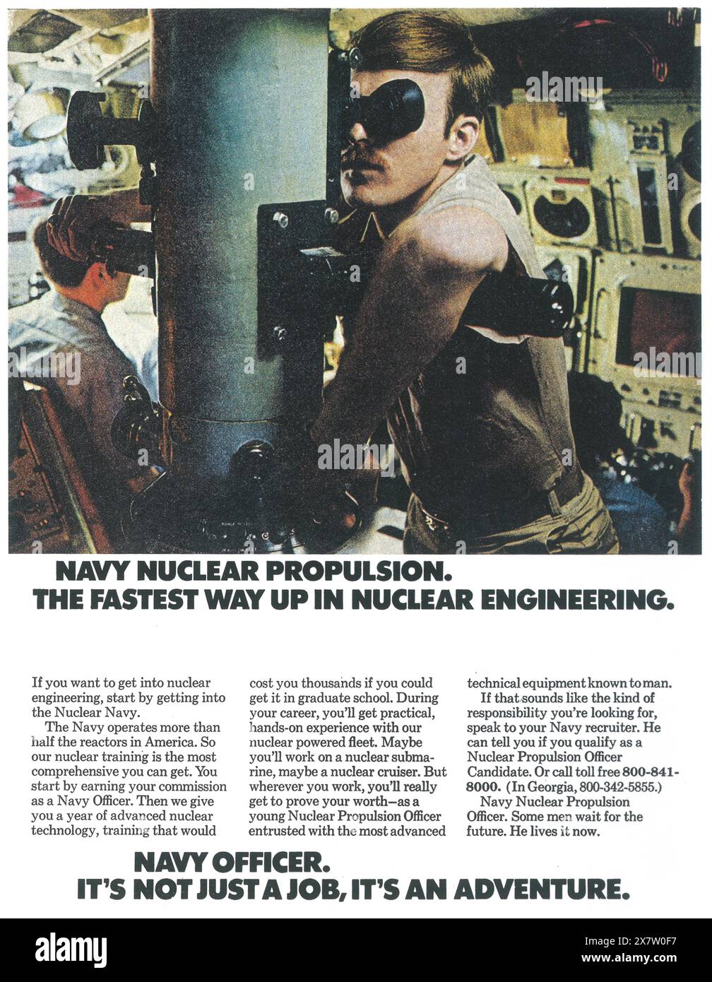 1977 annuncio di reclutamento degli ufficiali propulsori nucleari della Marina degli Stati Uniti Foto Stock