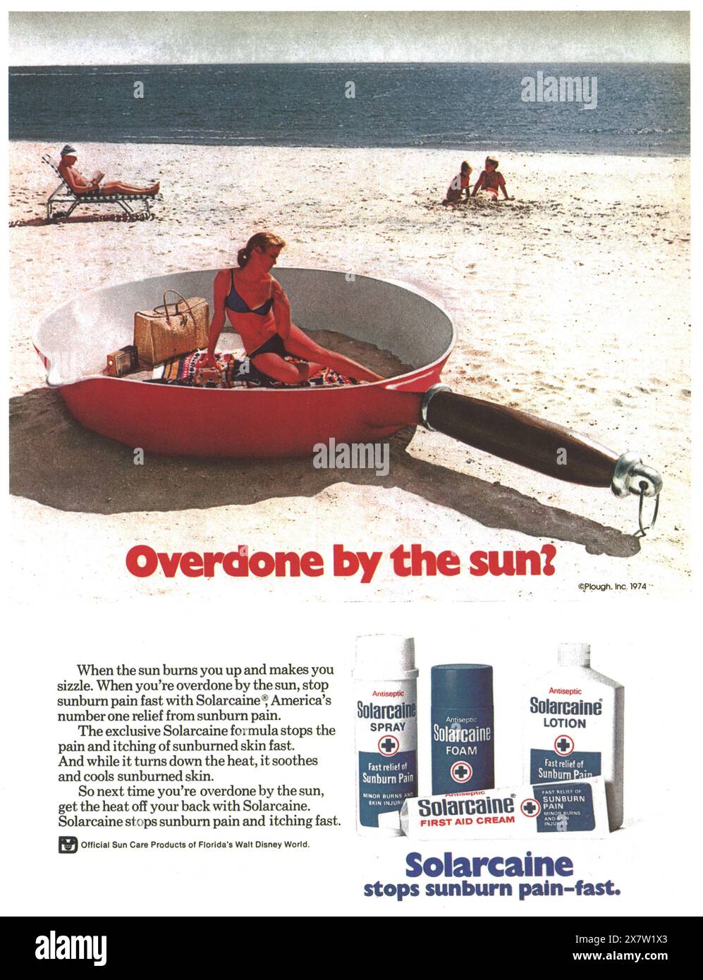 1975 Solarcaine First Aid Cream ad - overdone by Sun Foto Stock