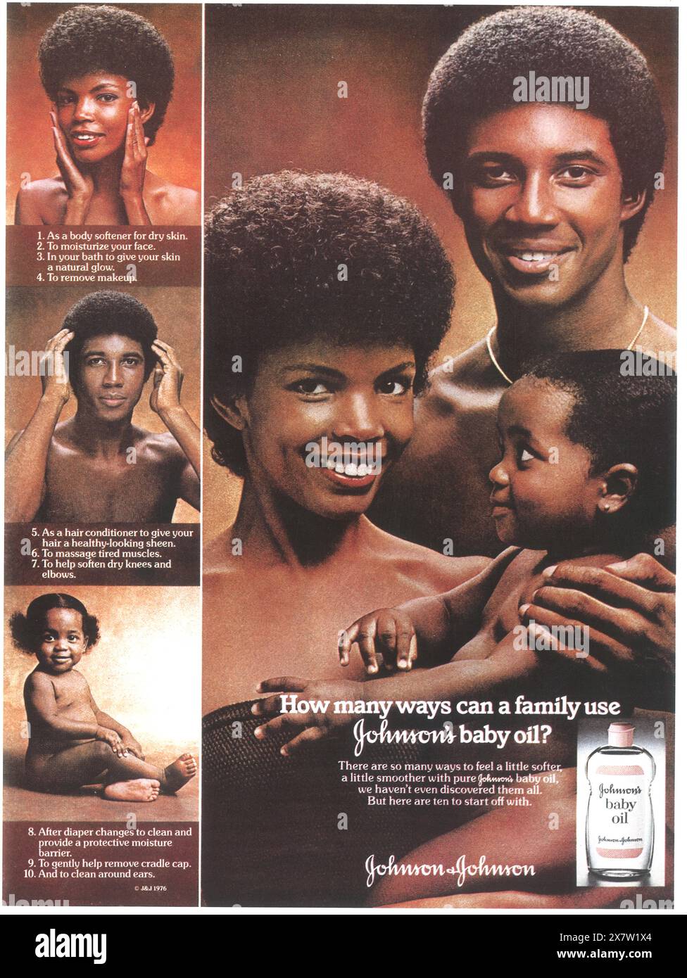 1976 annuncio di Johnson sull'olio per bambini - "in quanti modi una famiglia può usare l'olio per bambini di Johnson?" Foto Stock