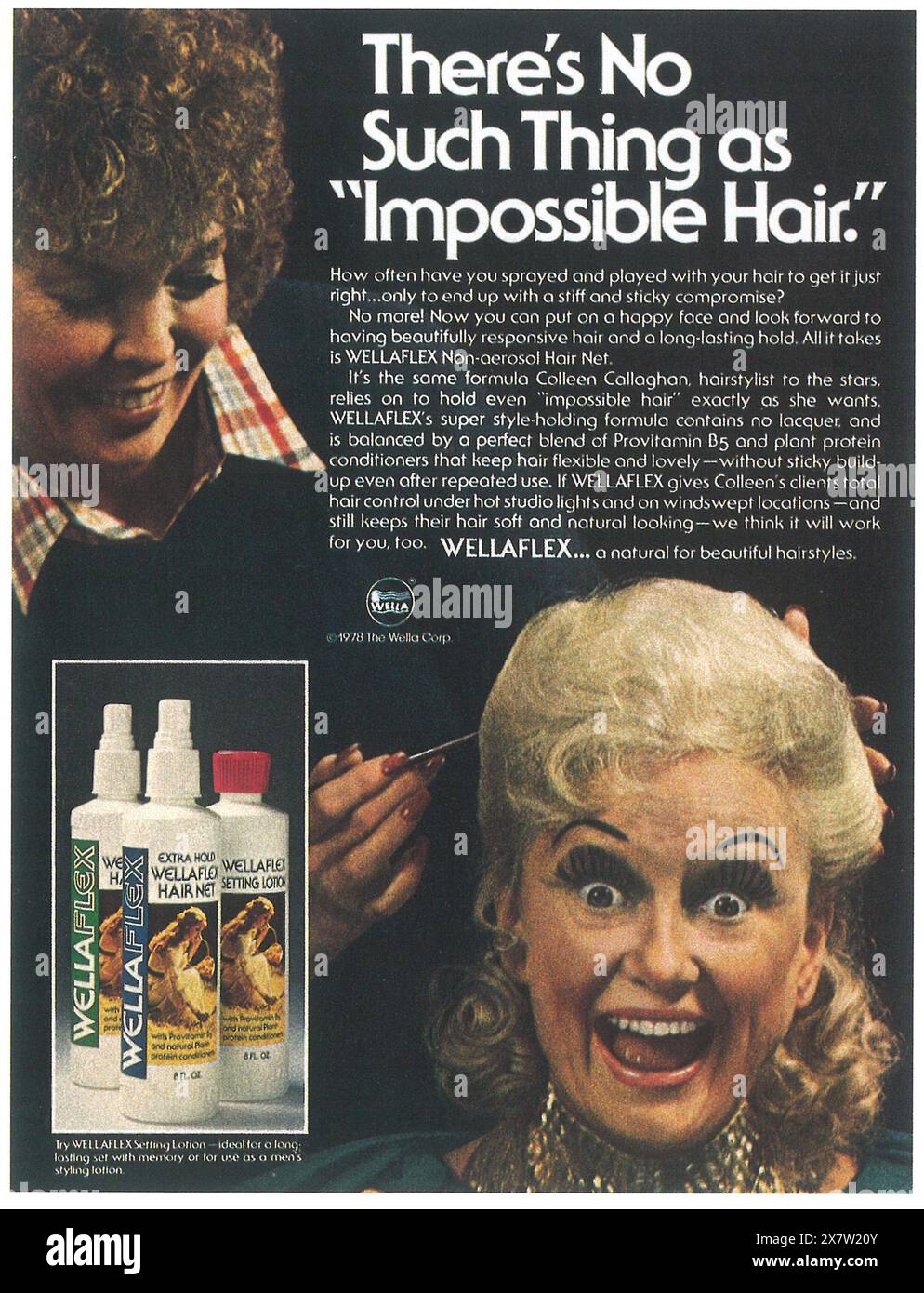 1978 annuncio prodotti per capelli Wellaflex - rete per capelli non aerosol Foto Stock