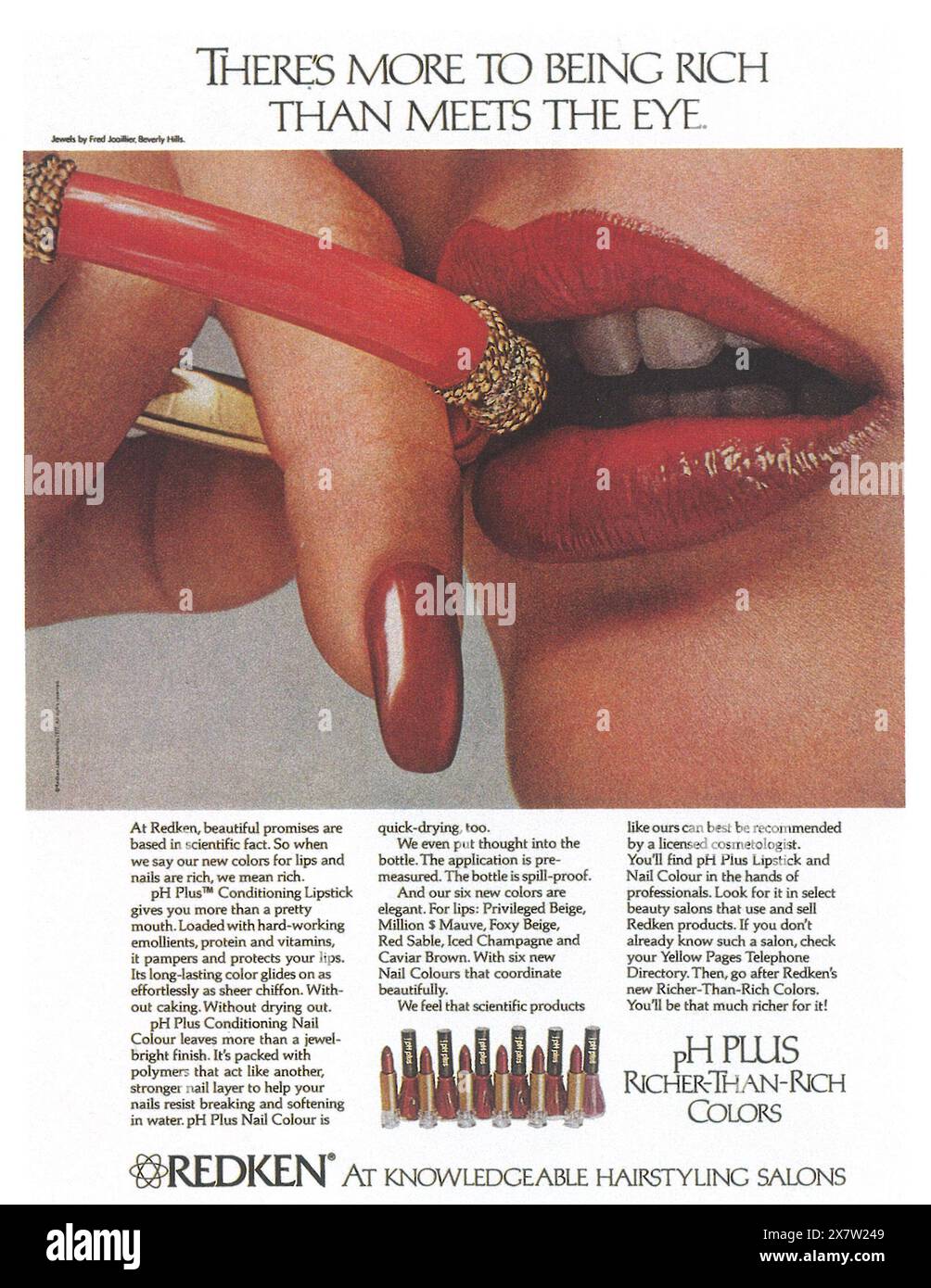 1977 annuncio cosmetici Redken - rossetto rosso Foto Stock