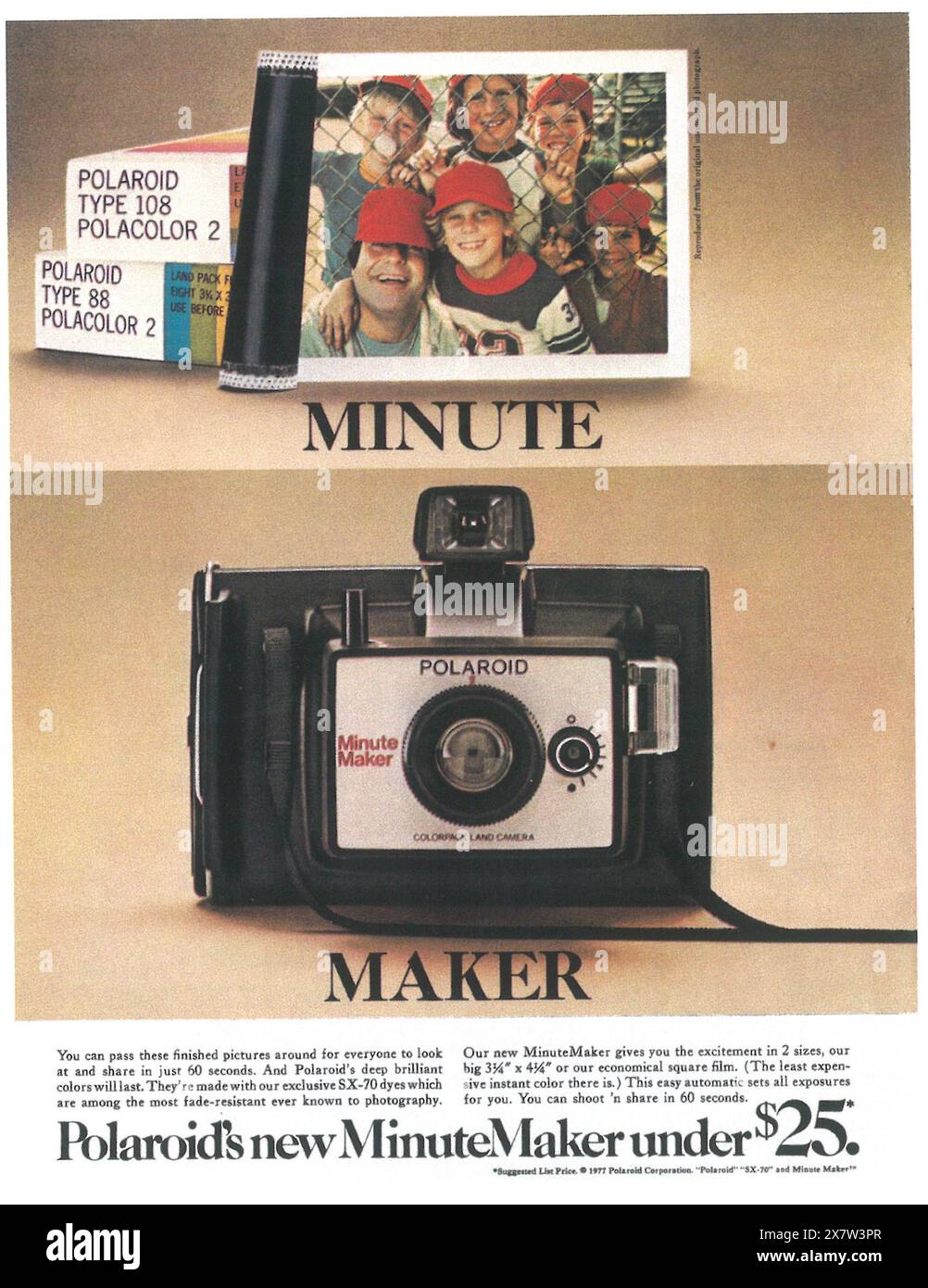 1977 annuncio Polaroid MinuteMaker camera Foto Stock