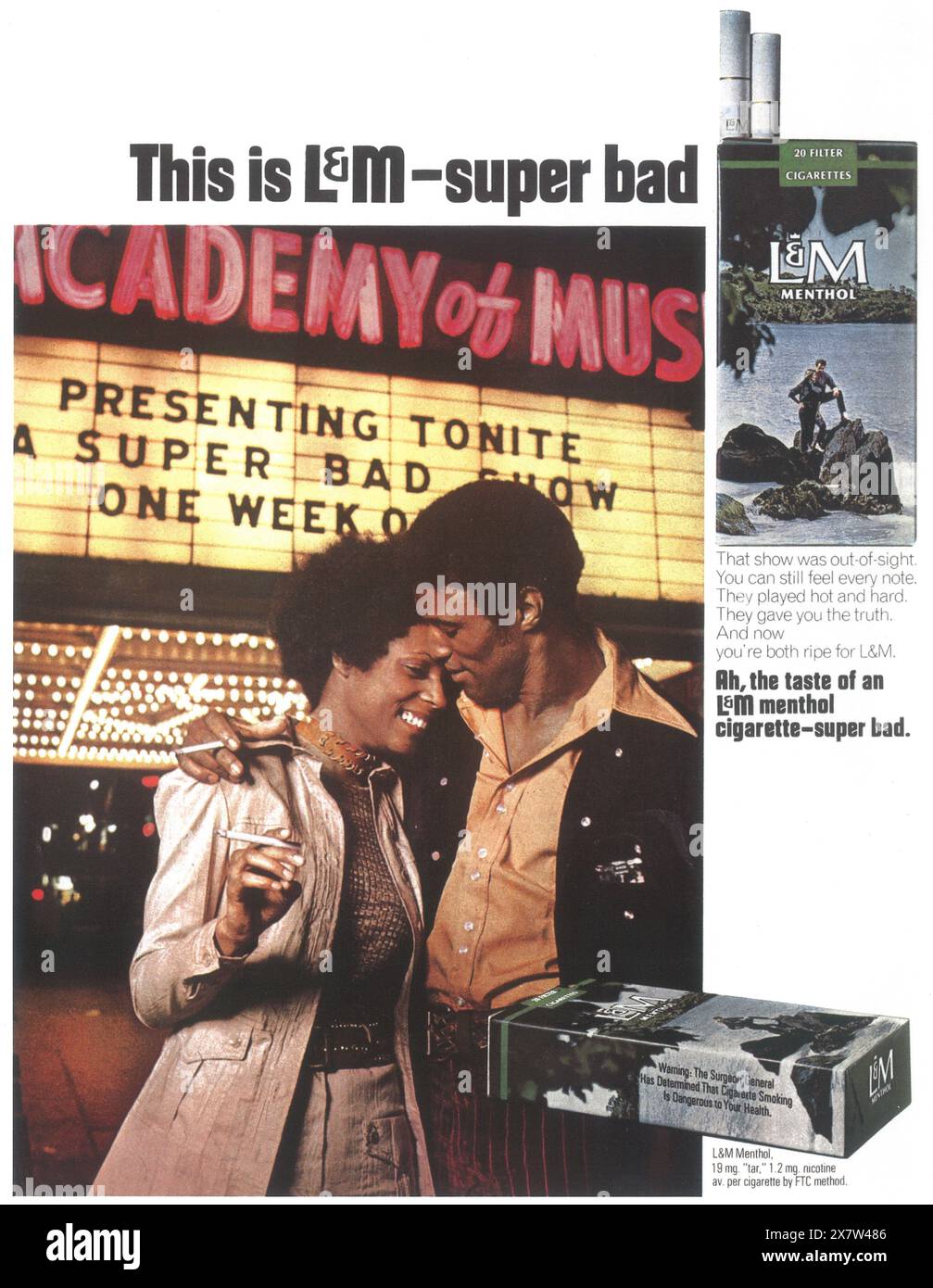1971 annuncio di sigarette al mentolo L&M - "This is L & M - Super Bad" Foto Stock