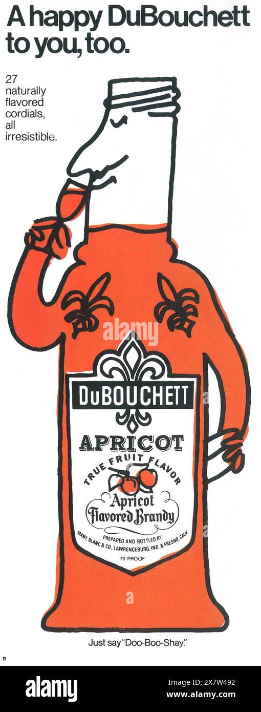 1970 annuncio DeBouchett Apricot Brandy Foto Stock