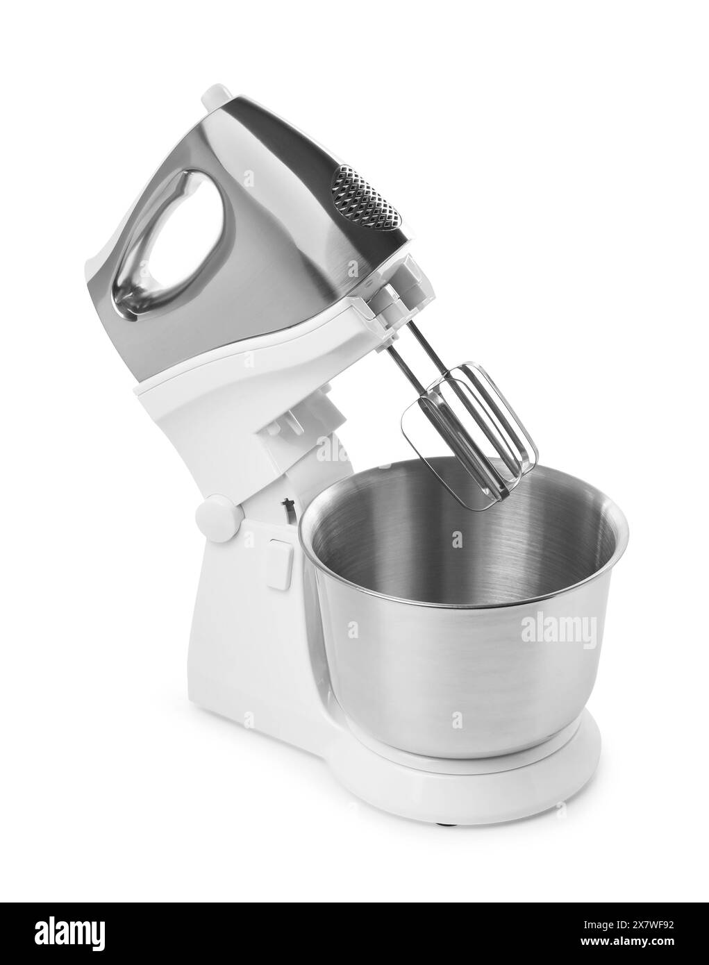 Un moderno miscelatore a piedistallo isolato sul bianco Foto Stock
