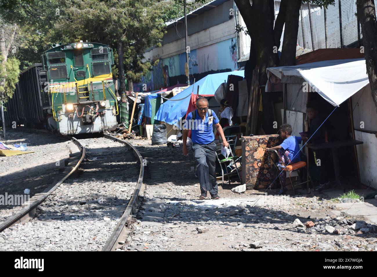 Un accampamento di migranti nel quartiere MISTERIOS a città del Messico Foto Stock